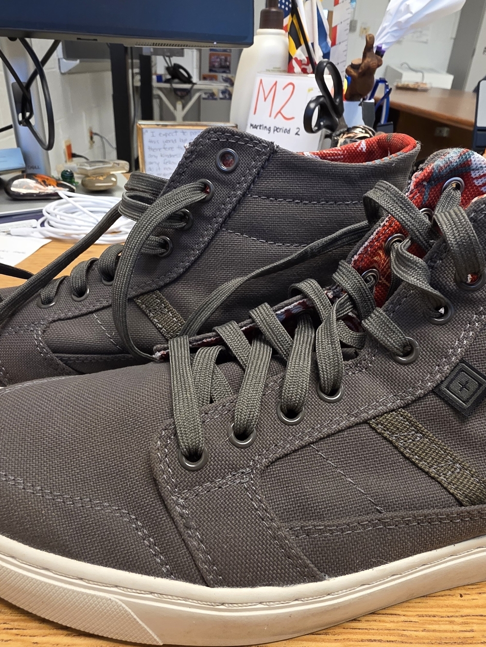 Stache Tactical 5.11 Men's Casual High-Top Sneakers - Gray with Red Accent